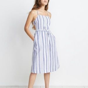 Striped summer linen backless dress